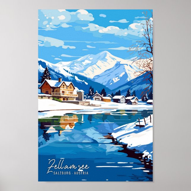Zell am see Salzburg Austria Travel Illustration Poster (Framsidan)