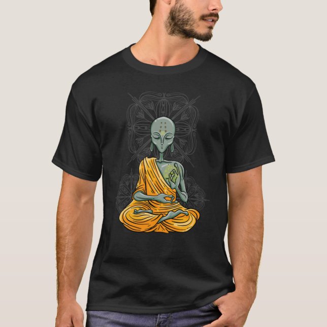 Zen Alien  For Men Women Cool Buddha Yoga T Shirt (Framsida)