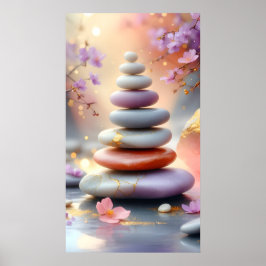 Zen Andlig Stones Balance Blommigt Art Poster