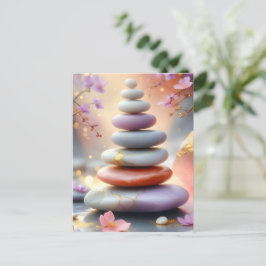 Zen Andlig Stones Balance Blommigt Art Vykort