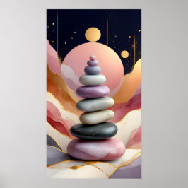 Zen Andlig Stones Balance Cosmos Art Poster