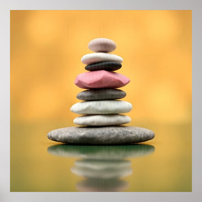 Zen Andlig Stones Balance Therapational Art Poster (Framsidan)