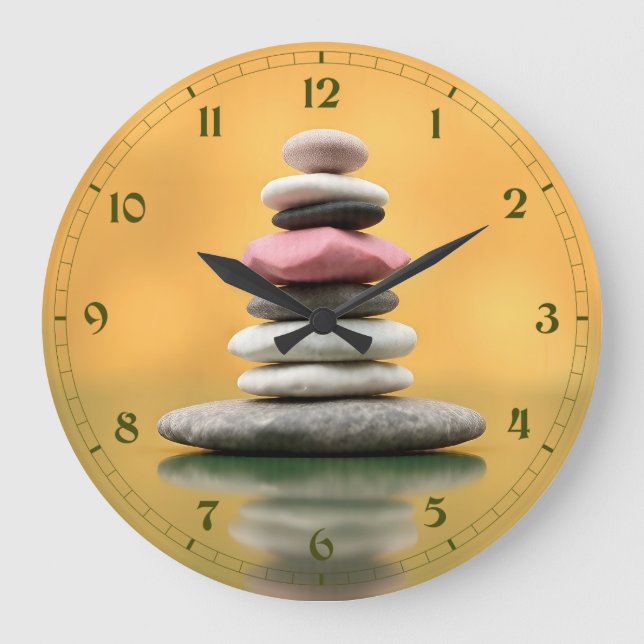 Zen Andlig Stones Balance Therapational Art Stor Klocka (Framsida)