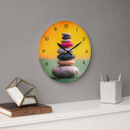 Zen Andlig Stones Balance Therapational Art Stor Klocka