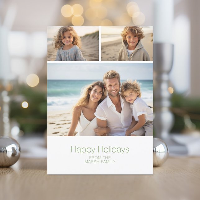 Zen Arch Grönt White - 3 Photo - Lycklig Julkort (Zen Arch Design - Minimal Holiday Card - 3 Photos)