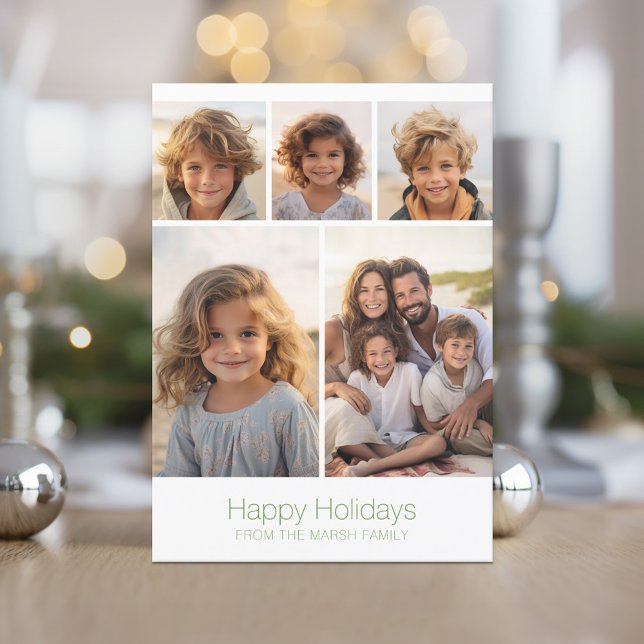 Zen Arch Grönt White - 5 Photo - Lycklig Julkort (Zen Arch Design - Minimal Holiday Card - 5 Photos)