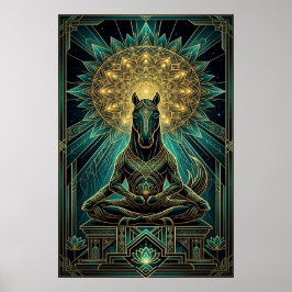 Zen Art Deco Häst Siluett Andlig Guld Poster