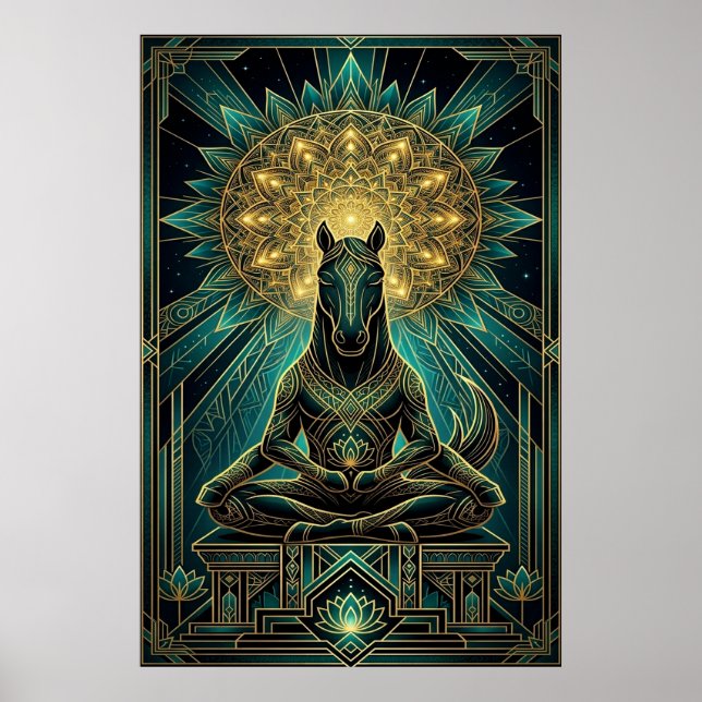 Zen Art Deco Häst Siluett Andlig Guld Poster (Framsidan)