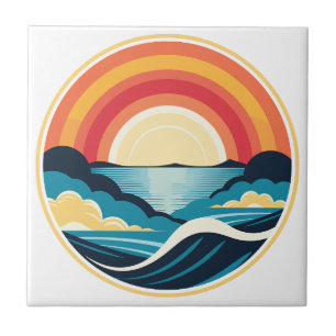 Zen Art Deco Sunset över Vatten Kakelplatta