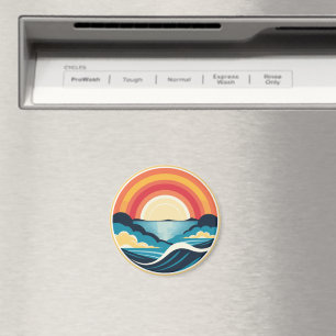 Zen Art Deco Sunset över Vatten Magnet