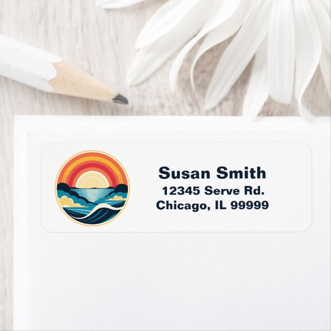 Zen Art Deco Sunset över Vatten Returadress Etikett (Insitu)