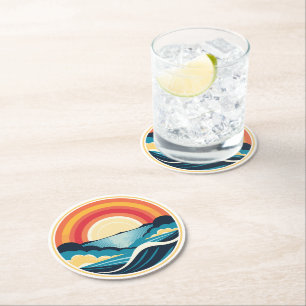 Zen Art Deco Sunset över Vatten Underlägg Papper Rund