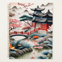 Zen Asian Landscape Pagoda Scenic Art Spiral 