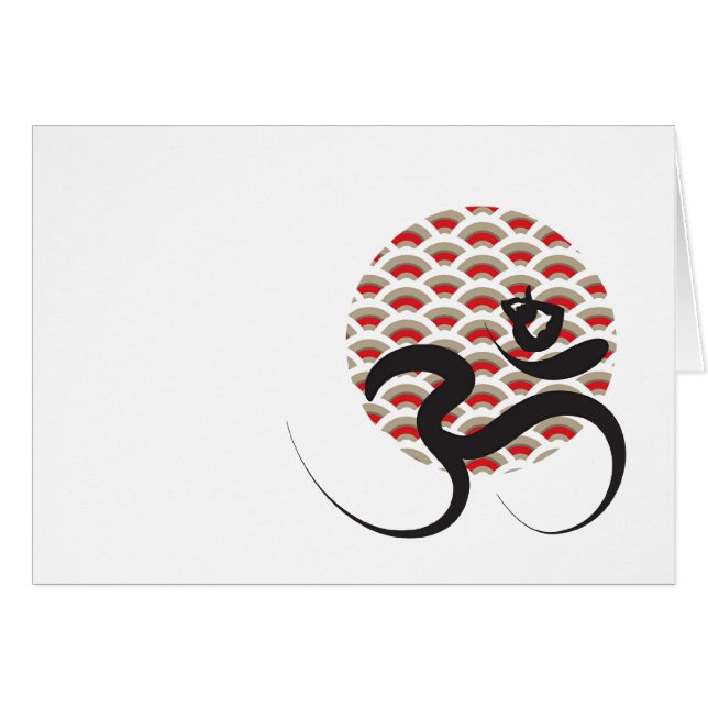Zen Asian Red Sol Yoga Modern Calligraphy Om Aum Hälsningskort (Framsidan Horizontal)