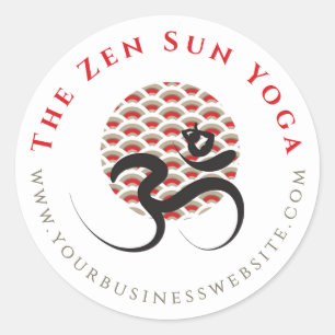 Zen Asian Red Sol Yoga Modern Calligraphy Om Aum Runt Klistermärke