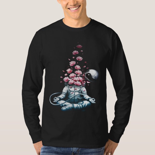 Zen Astronaut Meditating In Space Yoga Namaste Ros T Shirt (Framsida)