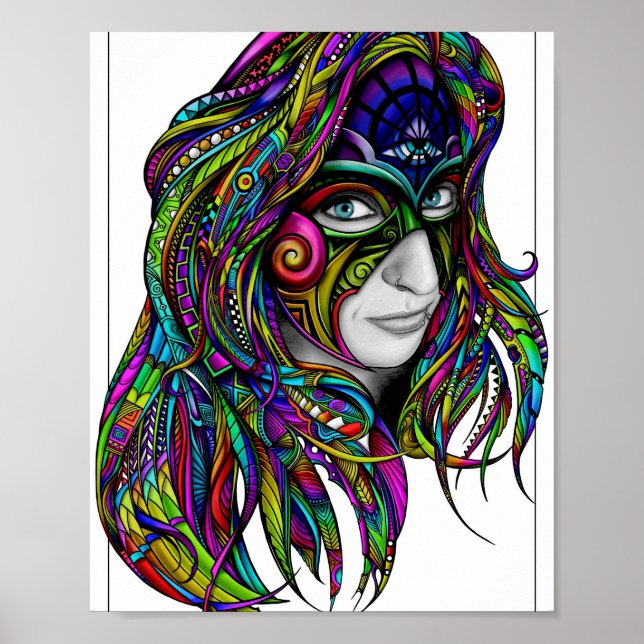 Zen-B Rainbow — Färgglad Zen Doodle Konst Affisch (Framsidan)