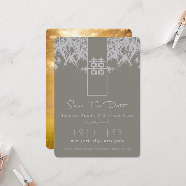 Zen Bamboo Dubbla: kinesiska Spara datum Inbjudningar (Fram/Back In Situ)