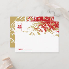 Zen Bamboo Lämnar Dubbla Happity Chinese Bröllop Placeringskort