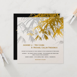 Zen Bamboo Löv Guld Black Modern Asian Bröllop Inbjudningar