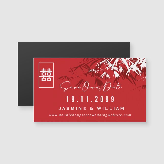 Zen Bamboo Löv kinesisk Bröllop spara datum (Fram/baksida)