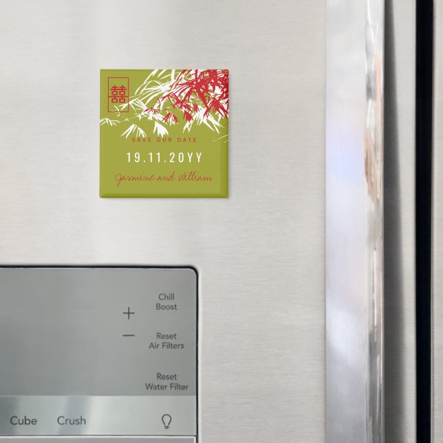 Zen Bamboo Löv kinesisk Bröllop spara datum Magnet (In Situ (Fridge))