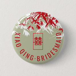 Zen Bamboo Löv Modern kinesiska Bröllop Namn brick Knapp