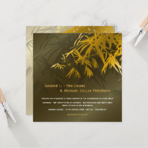 Zen Bambu Blad Guld & Grön Chic Asiatisk Bröllop