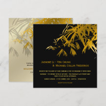 Zen Bambu Blad Guld Svart Modern Asiatisk Bröllop