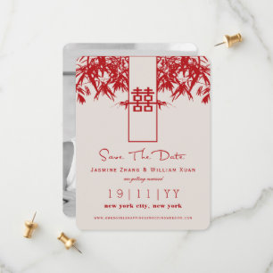 Zen Bambu Dubbel Lycka Kinesisk Save The Date Spara Datumet