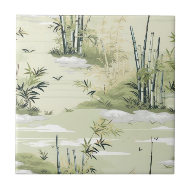 Zen Bambu Skog Botanisk Mönster (1) Kakelplatta (Framsidan)