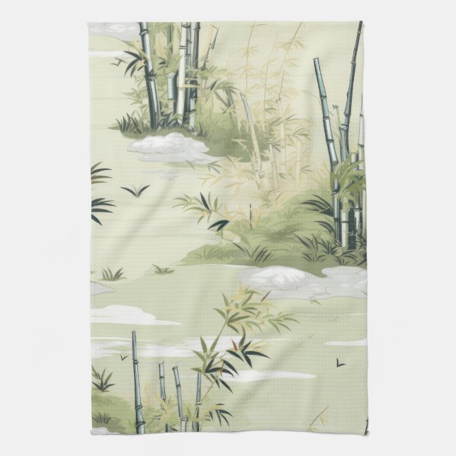 Zen Bambu Skog Botanisk Mönster (1) Kökshandduk (Vertikal)