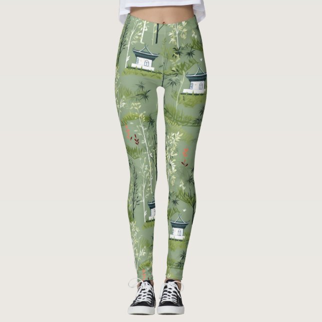 Zen Bambu Skog Botanisk Mönster (1) Leggings (Framsida)
