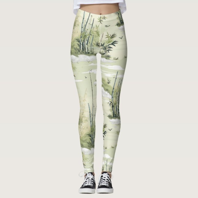 Zen Bambu Skog Botanisk Mönster (2) Leggings (Framsida)