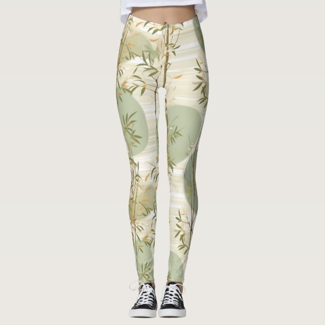 Zen Bambu Skog Botanisk Mönster (3) Leggings (Framsida)