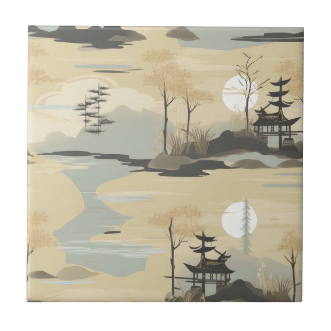 Zen Bambu Skog Botanisk Mönster (4) Kakelplatta (Framsidan)