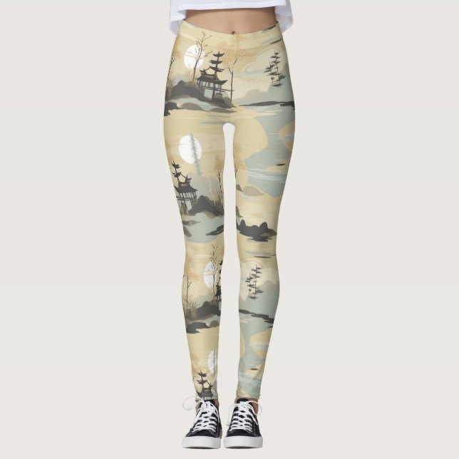 Zen Bambu Skog Botanisk Mönster (4) Leggings (Framsida)