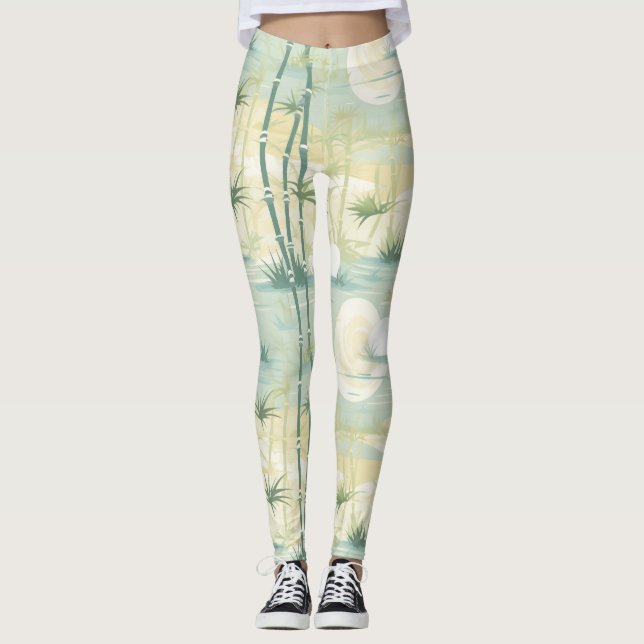 Zen Bambu Skog Botanisk Mönster (5) Leggings (Framsida)