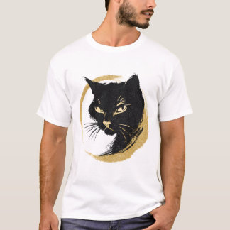 Zen Black Cat Gold Enso Minimalist Art Poster. T Shirt