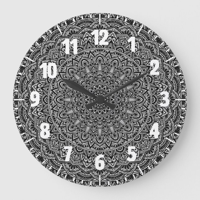 Zen Black och white Mandala Stor Klocka (Framsida)