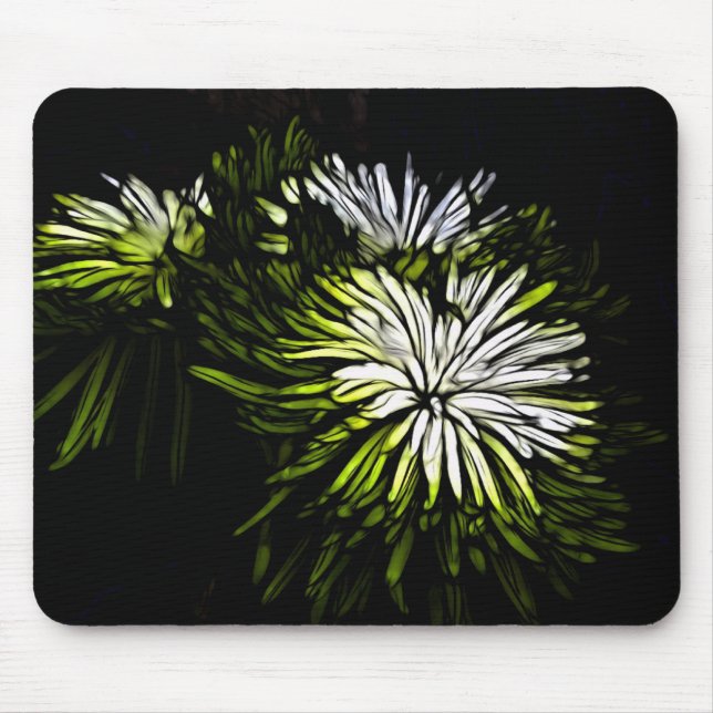 Zen blommigt Lime green white Chrysanthemum Musmatta (Framsidan)