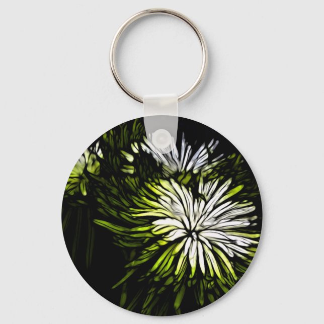 Zen blommigt Lime green white Chrysanthemum Nyckelring (Framsida)