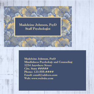 Zen Blue Guld Ginkgo Psychiatrist eller Counselor Visitkort
