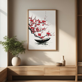 Zen Boat & Blommar Minimalist Bläck Wall Art Perfect Poster