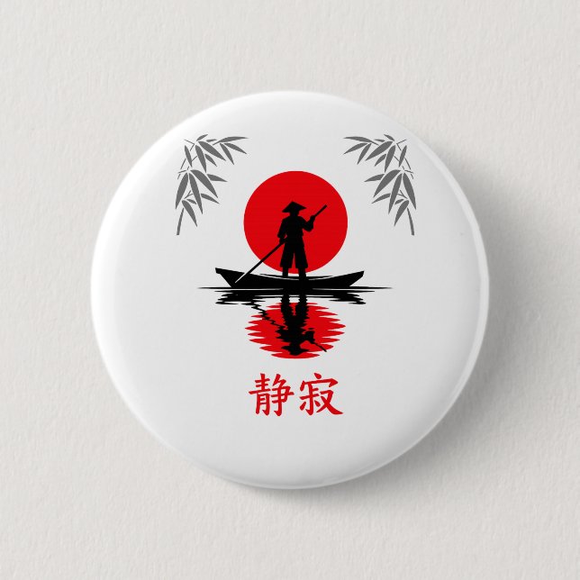 Zen Boatman Red Sun Minimalist Silhouette Knapp (Framsida)