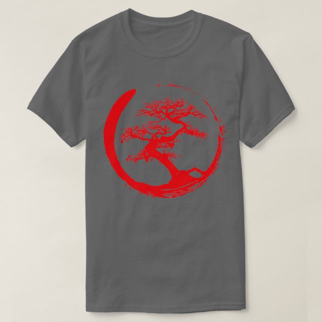 Zen Bonsai Träd i Enso Circle red T Shirt (Design framsida)