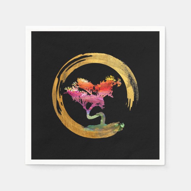 Zen Bonsai Träd japansk circle Enso Asian Art Pappersservett (Framsidan)