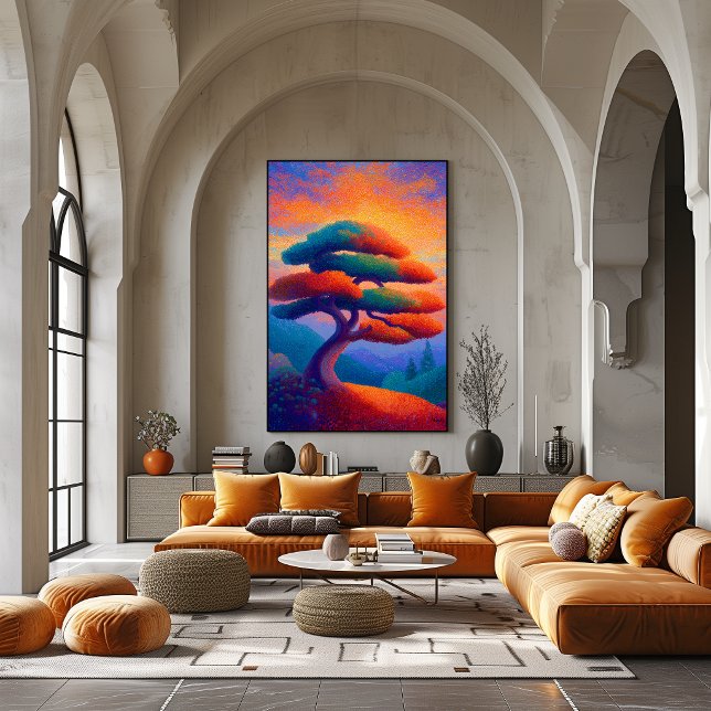 Zen Bonsai Träd Pointillism Landskaps Konst Poster (Skapare uppladdad)