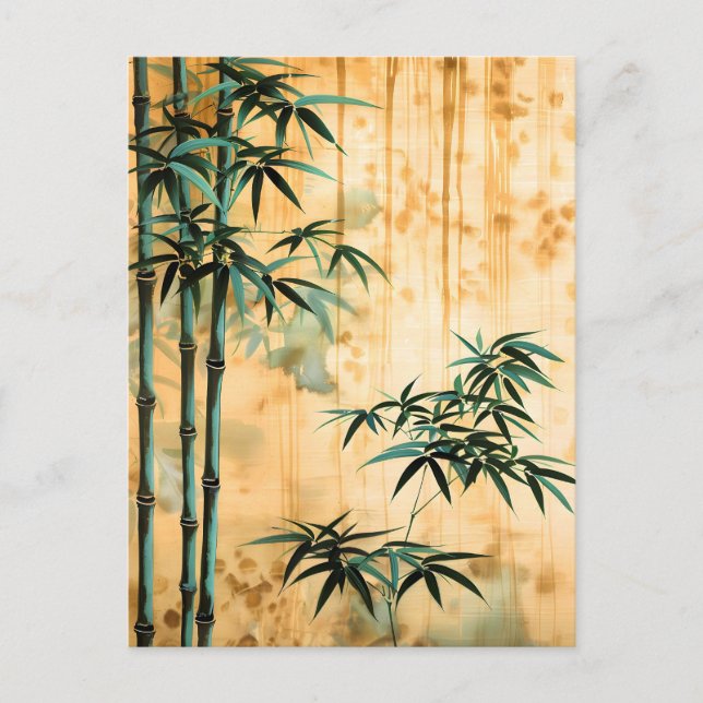 Zen Botanisk Natur Bambu Skog Meddelande Vykort (Framsida)