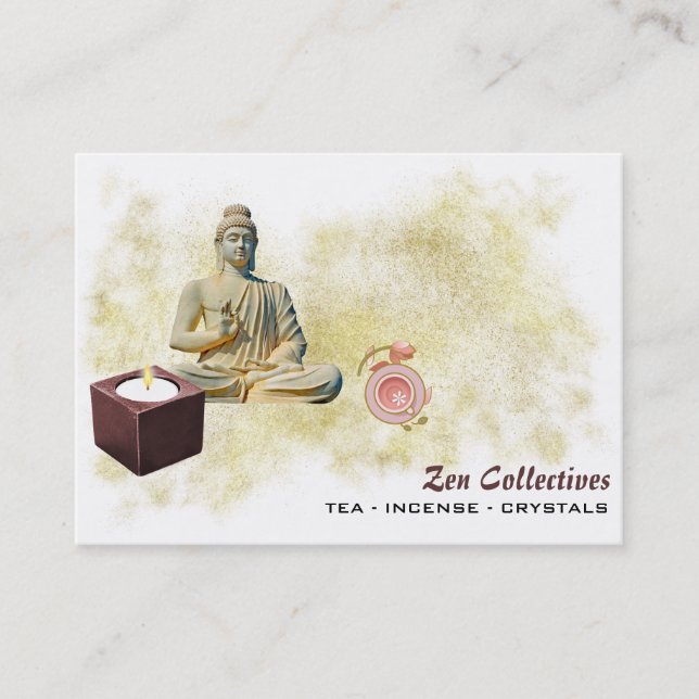*~* Zen Buddha Candle Tea Lotus Guld Affärskort Visitkort (Framsida)